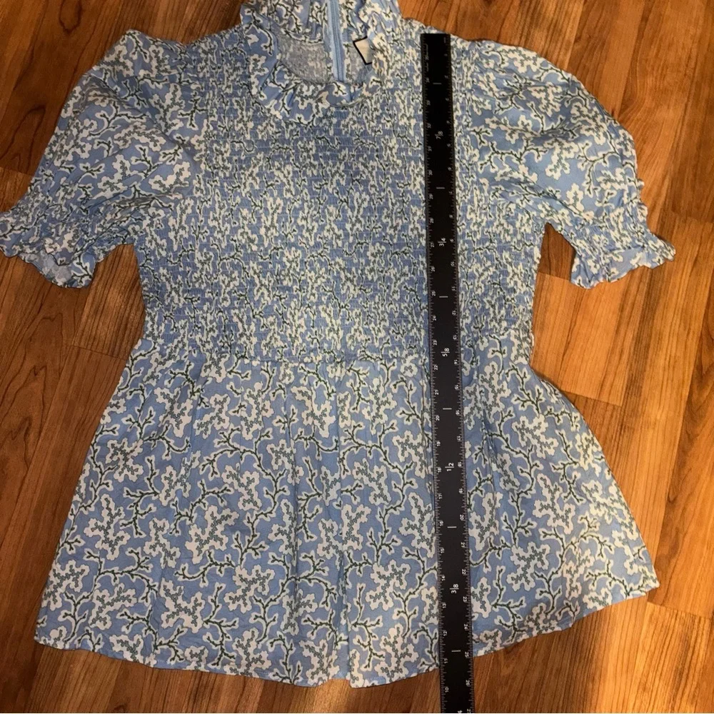Tuckernuck Blue Smocked Puff-Sleeve Floral Top
